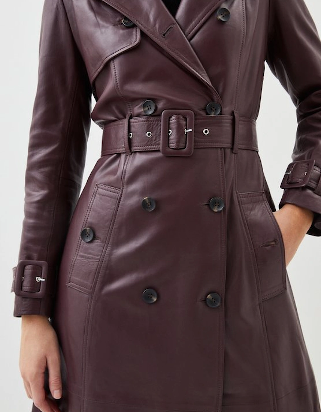Leather Trench Belted Mac Midi Coat