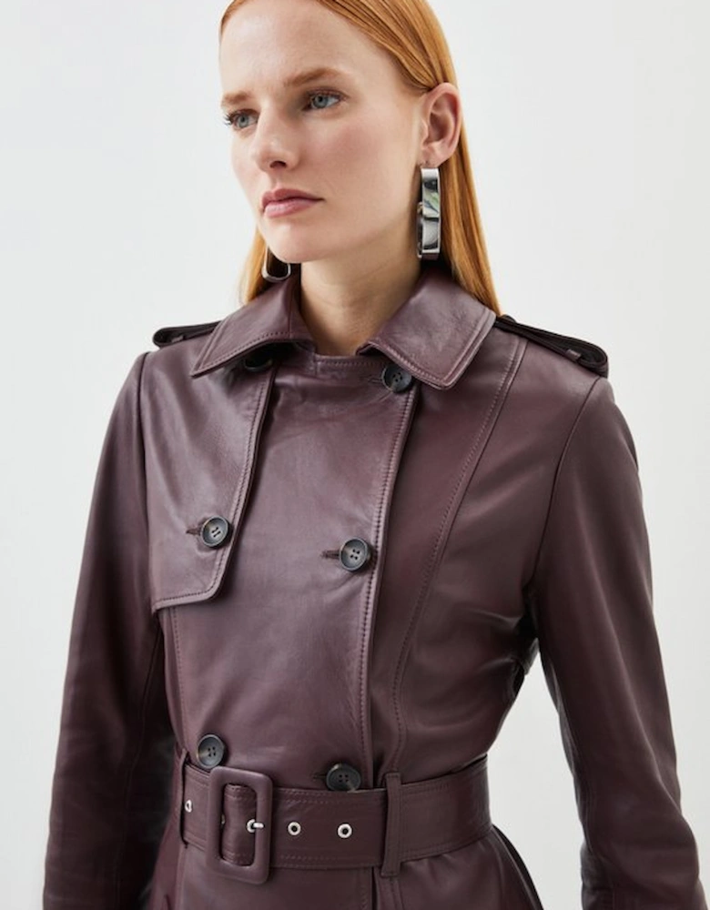 Leather Trench Belted Mac Midi Coat