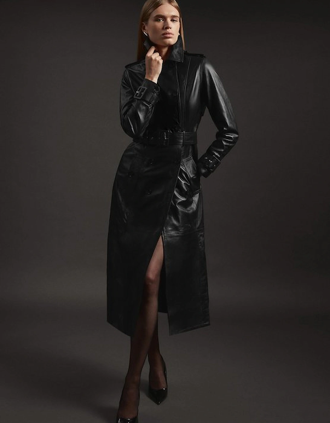 Leather Trench Belted Mac Midi Coat