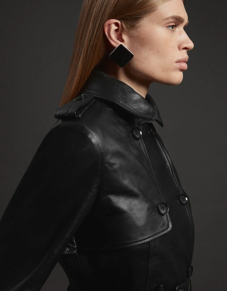 Leather Trench Belted Mac Midi Coat