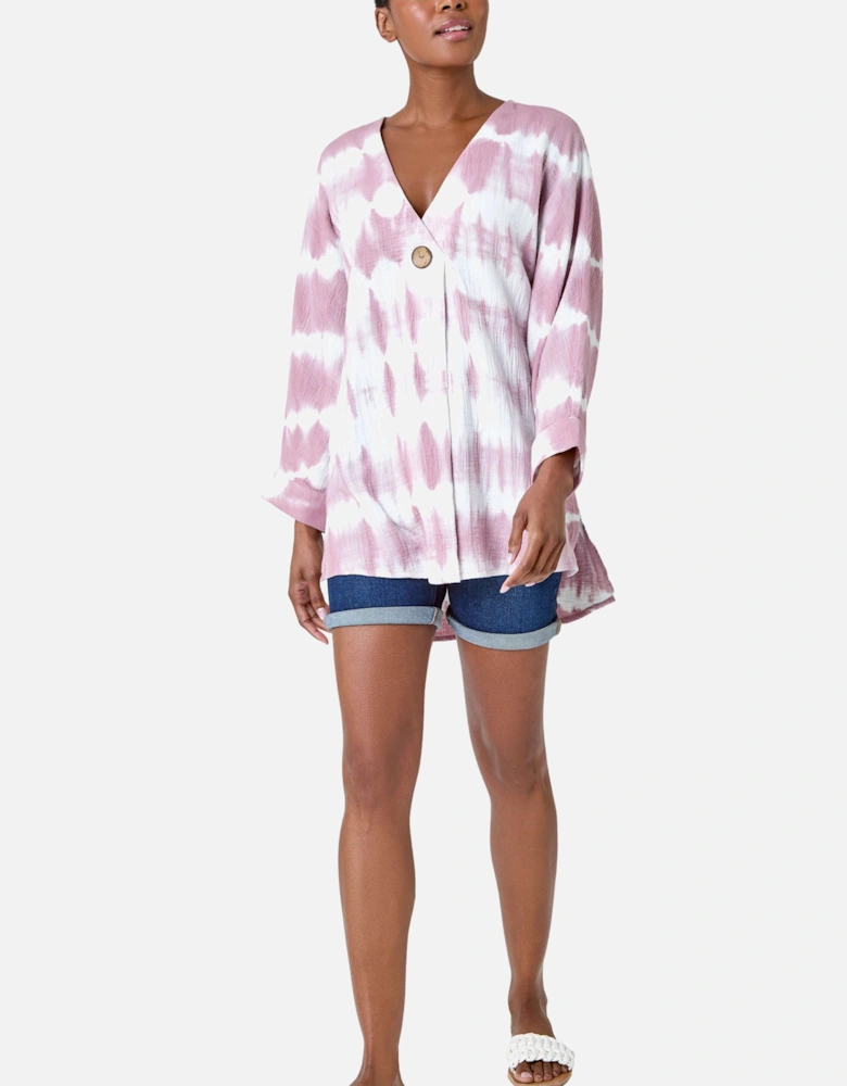Tie Dye Print V-Neck Tunic Top