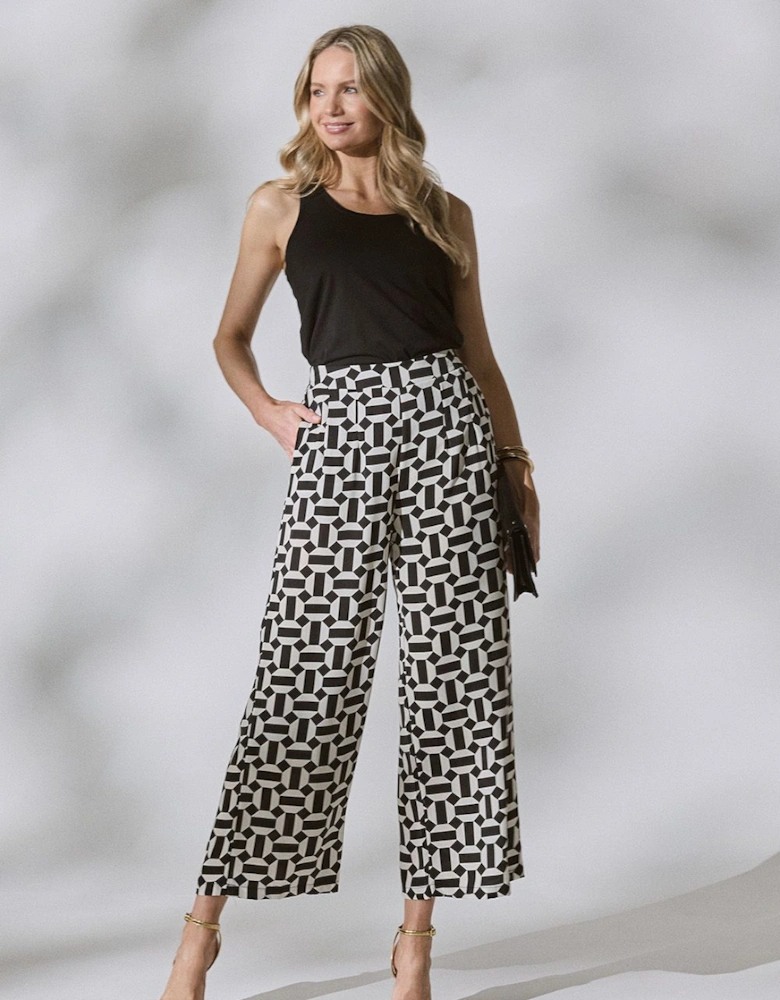 Geo Print High Waist Wide Leg Trousers
