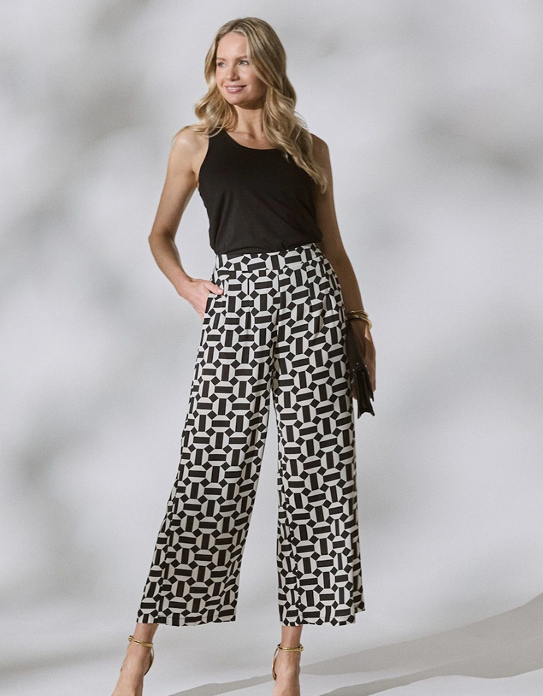 Geo Print High Waist Wide Leg Trousers, 2 of 1