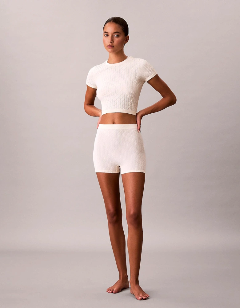 SEAMLESS TEE Womens Printed CK Knit T-Shirt Ivory