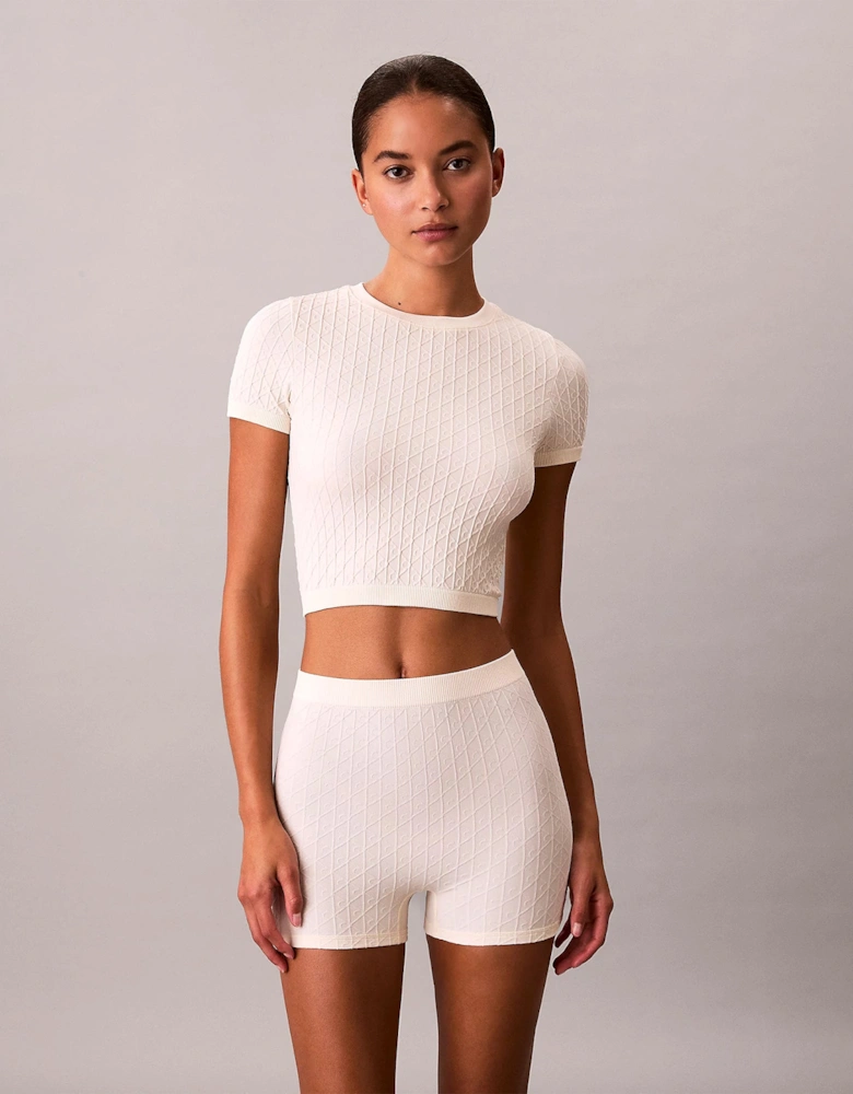 SEAMLESS TEE Womens Printed CK Knit T-Shirt Ivory