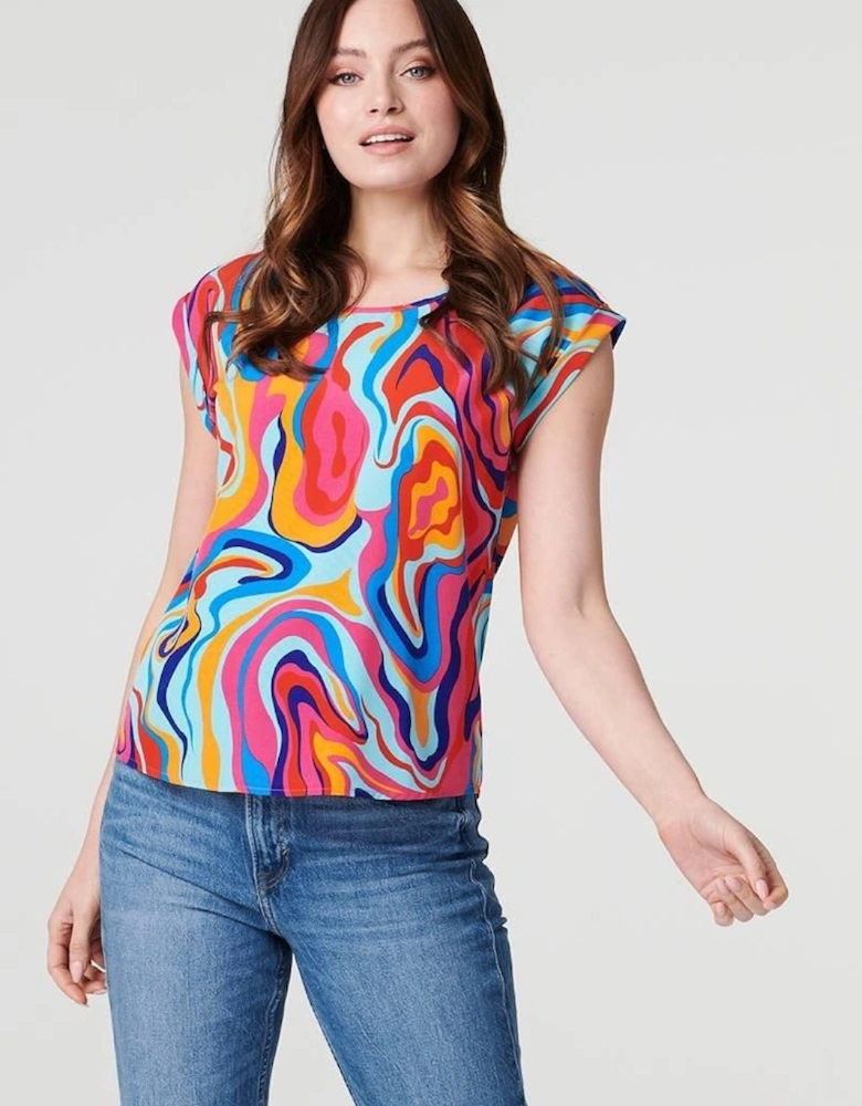 Printed Turn-Up Sleeve Blouse