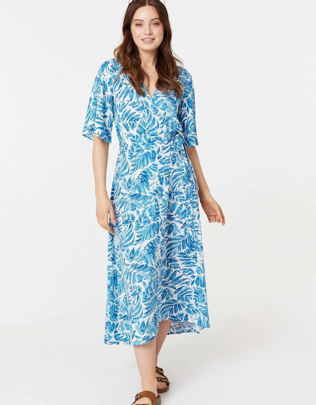 Leaf Print 1/2 Sleeve Wrap Dress, 2 of 1