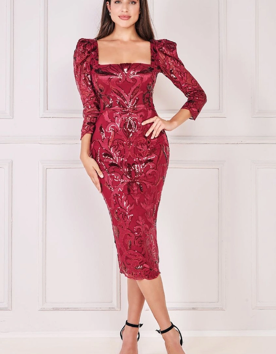 Square Neck Scalloped Lace Midi Dress, 2 of 1