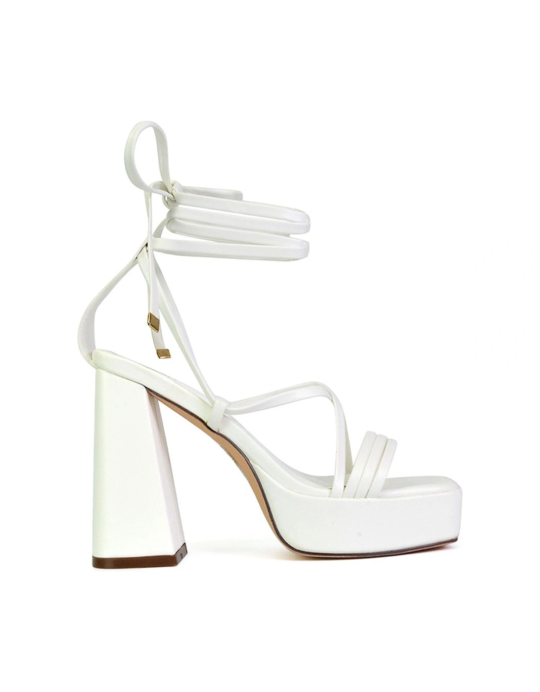 'Eden' Square Toe Lace Up Strappy Platform Flared Block High Heels, 2 of 1