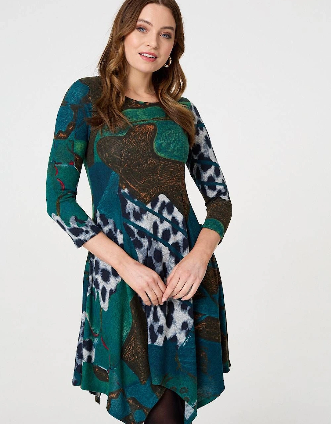 Abstract Hanky Hem 3/4 Sleeve Midi Dress, 2 of 1