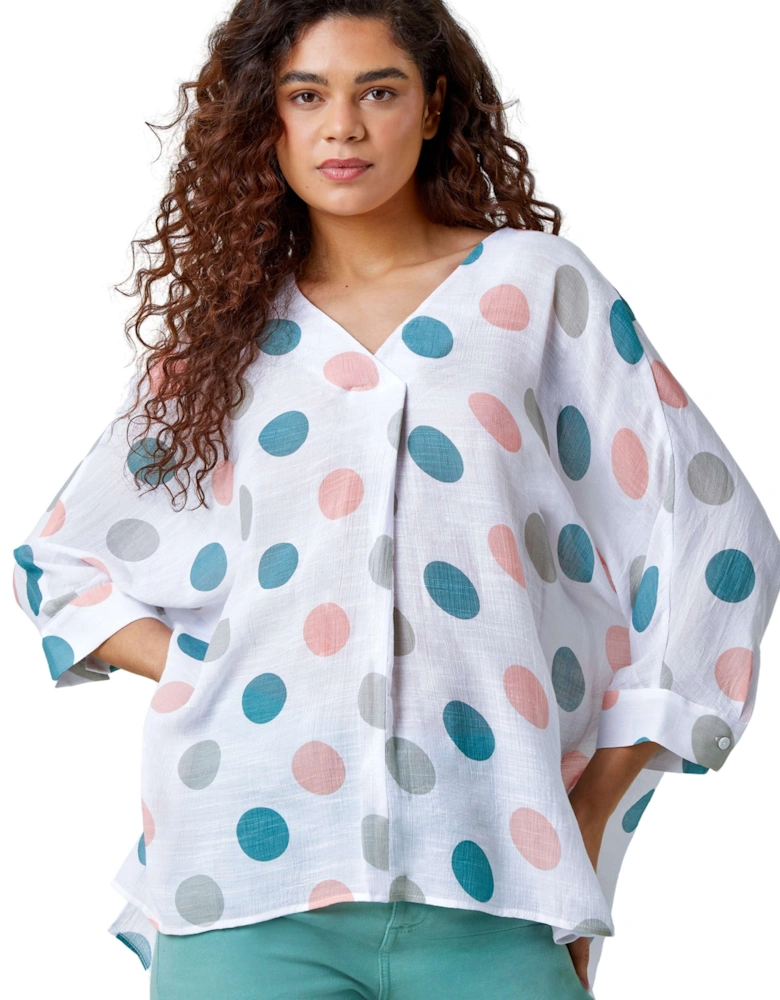 Polka Dot Print Pleat Front Top