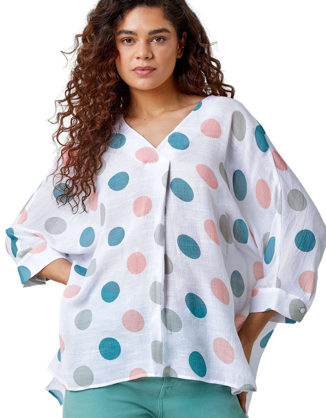 Polka Dot Print Pleat Front Top, 2 of 1