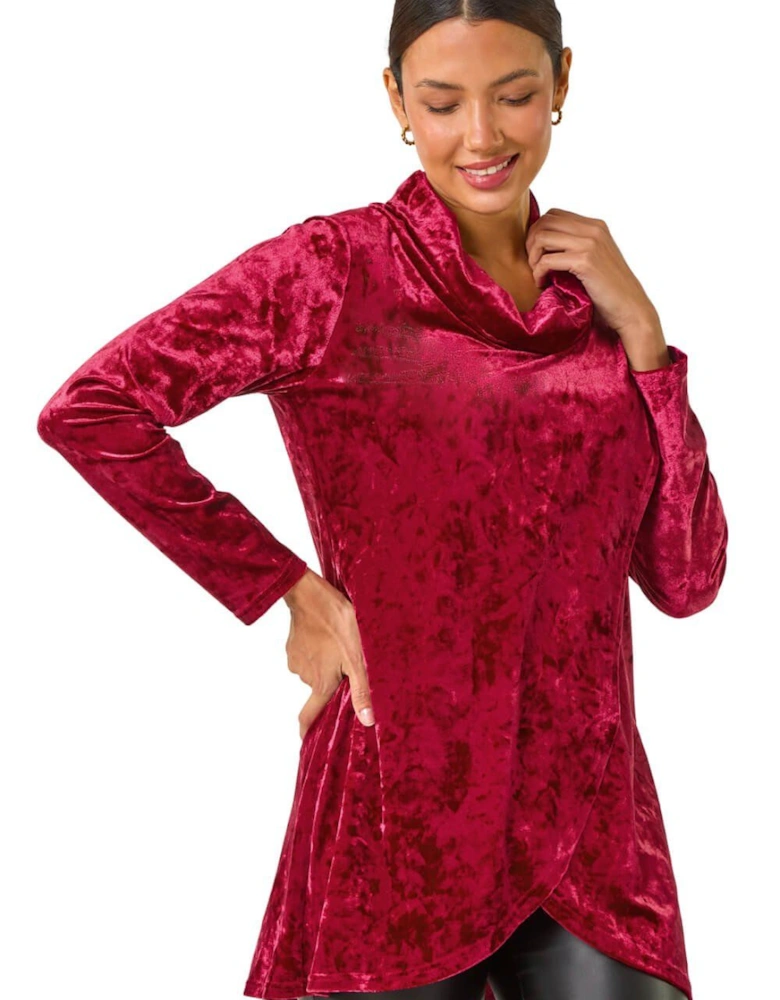 Velvet Cowl Neck Stretch Top