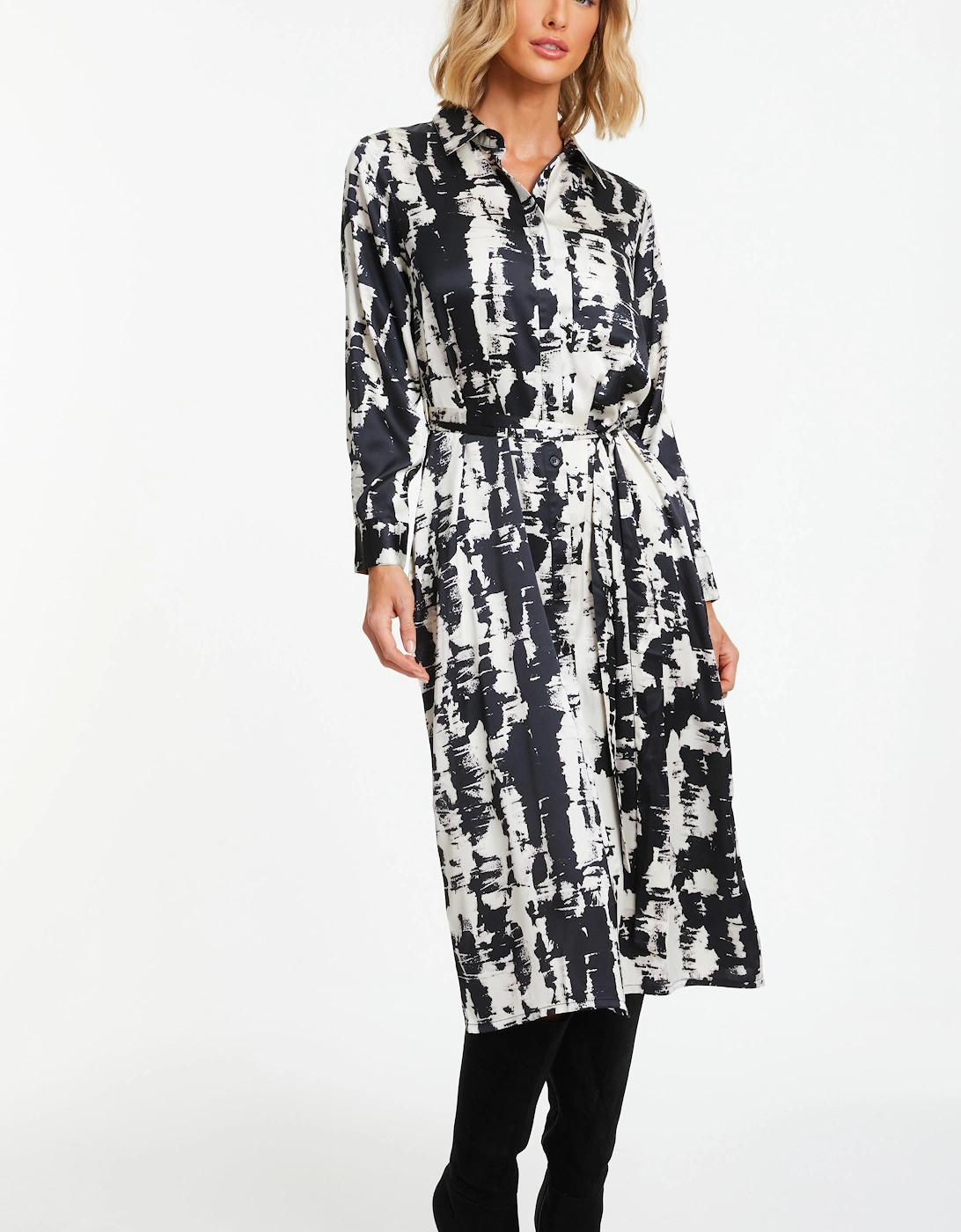Multi Satin Marble Print Shirt Dress, 2 of 1