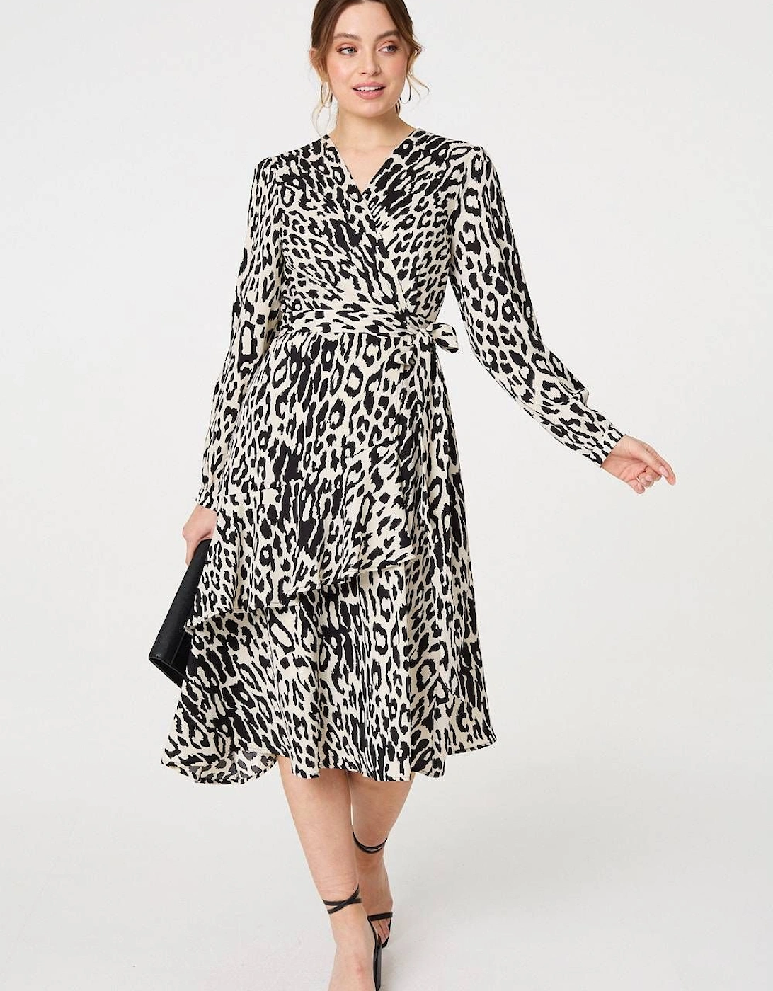 Animal Print Ruffled Midi Wrap Dress, 2 of 1