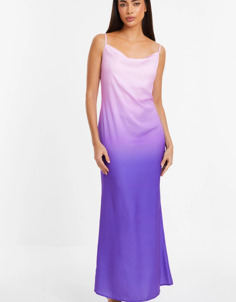 Purple Satin Ombre Slip Maxi Dress