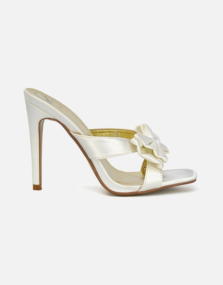 'Larsa' Square Toe Slip on Strappy Sandal Stiletto Heels With Bow