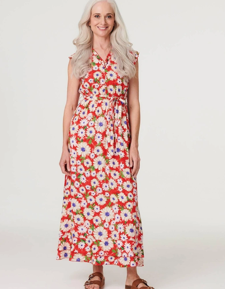Daisy Print Frilled Sleeve Dress