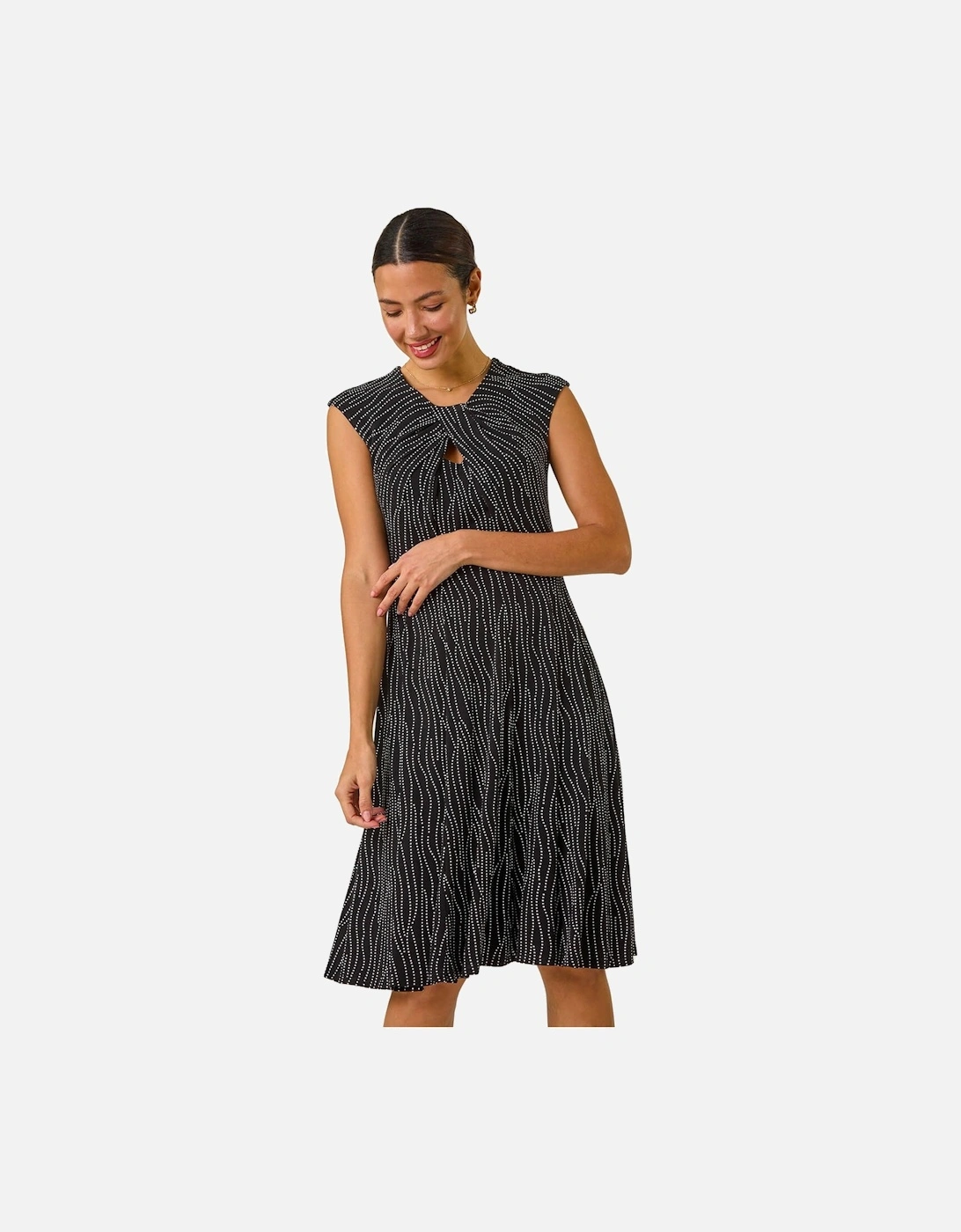 Spot Print Twist Stretch Midi Dress, 2 of 1