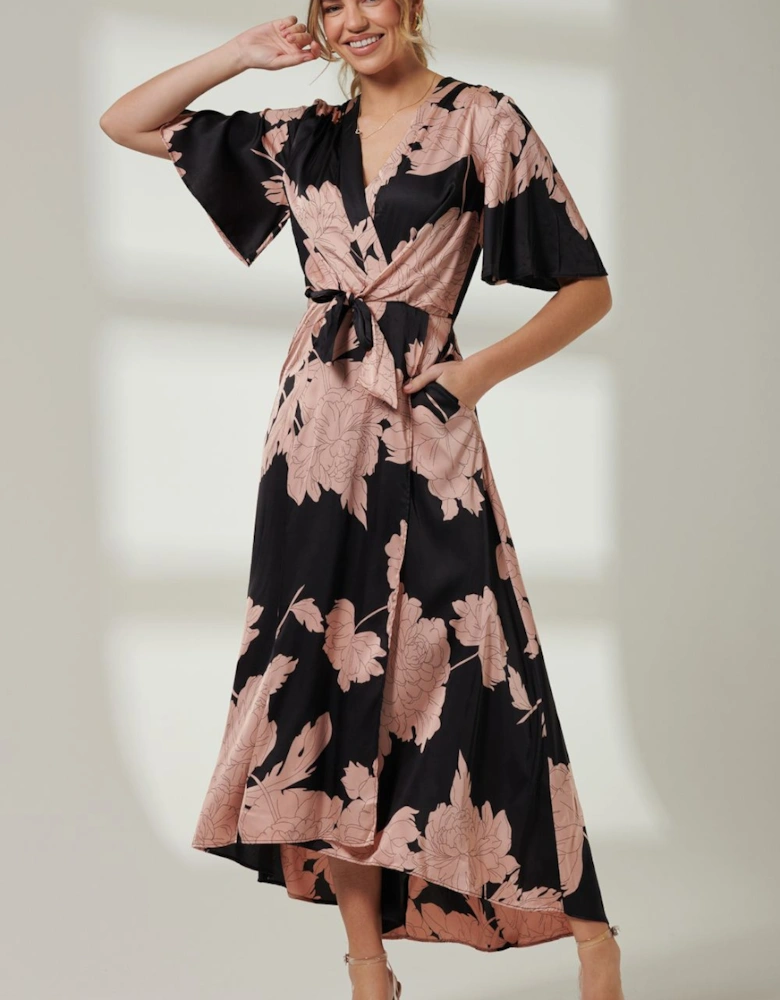 Willow Satin Wrap Tie Waist Dress
