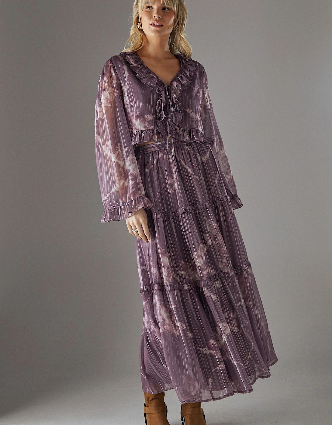 Metallic Chiffon Tier Maxi Skirt, 2 of 1