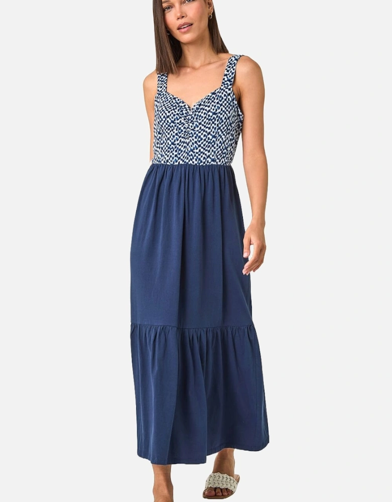 Abstract Cotton Tiered Midi Dress
