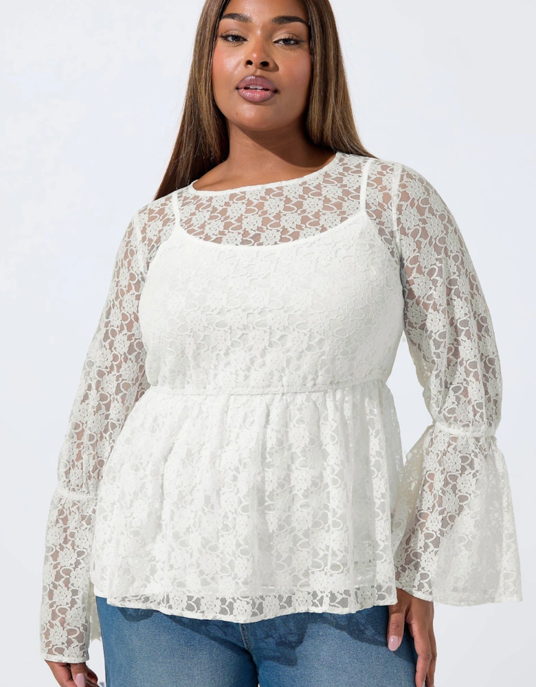 Lace Flare Sleeve Peplum Top
