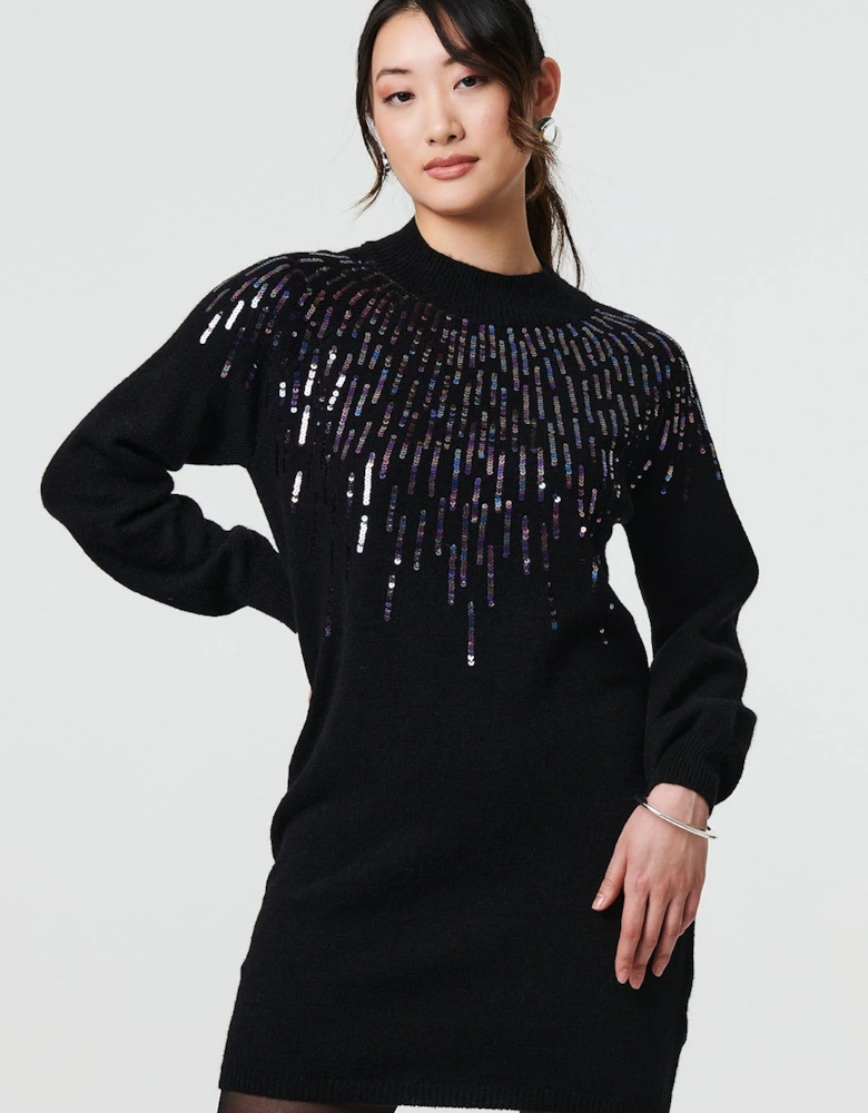 Sequin Stripe Long Sleeve Knit Mini Dress