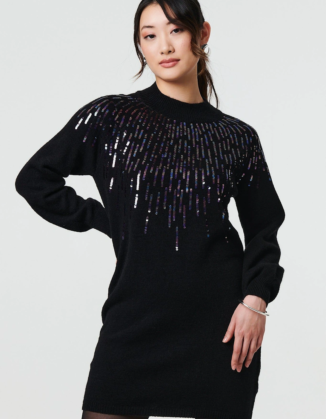 Sequin Stripe Long Sleeve Knit Mini Dress, 2 of 1