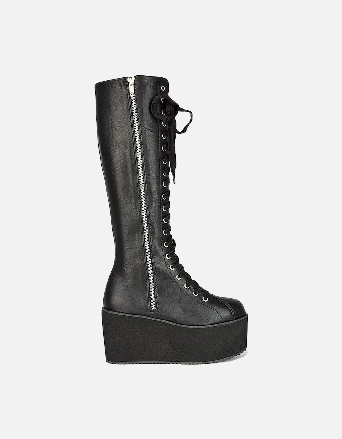 'Kalani' Platform Knee High Boots Lace Up Goth With Deco Zip, 2 of 1