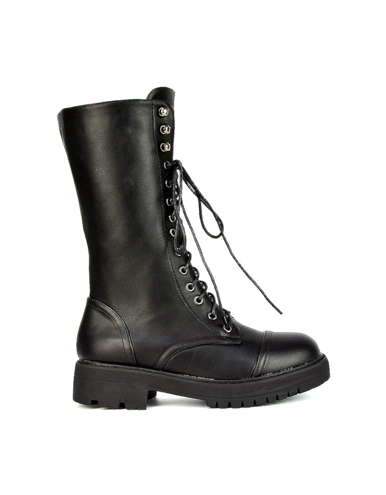 'Vera' Mid-Calf Combat Heeled Ankle Boots