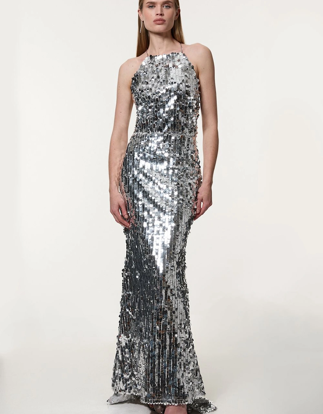 Petite Sequin Fishtail Halterneck Maxi, 2 of 1