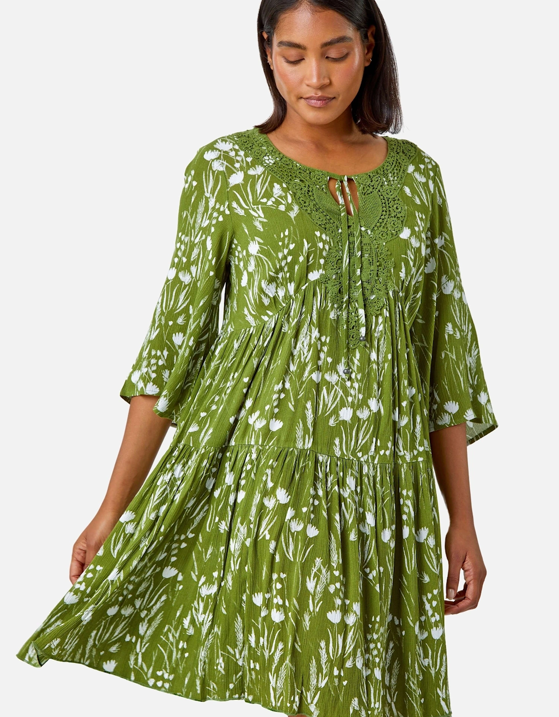 Floral Print Lace Detail Smock Dress, 2 of 1