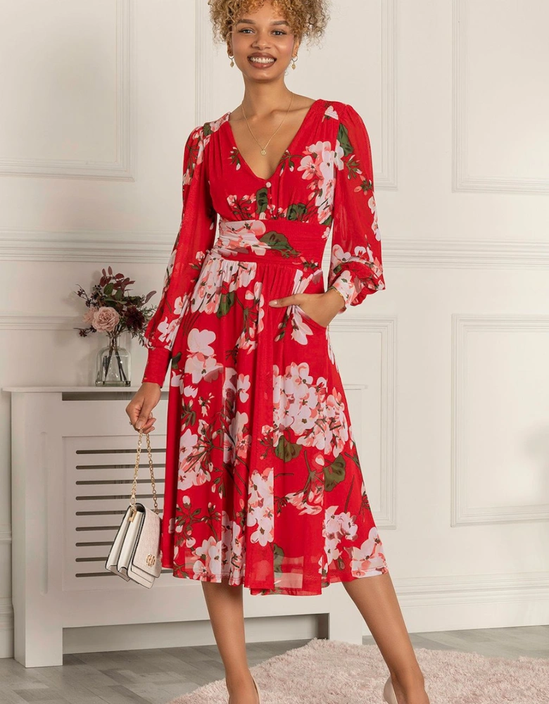 Renita Floral Print Mesh Dress