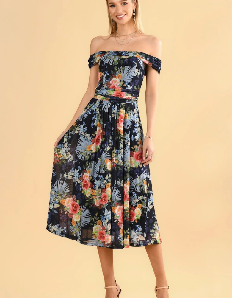 Rezka Off Shoulder Mesh Midi Dress