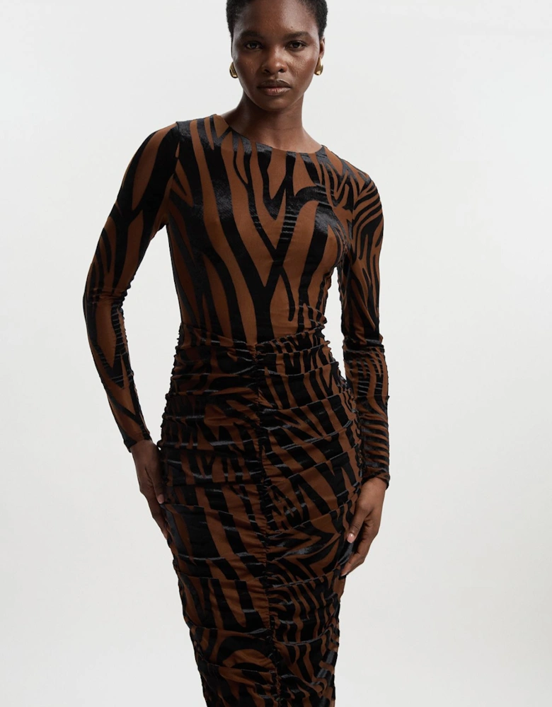 Animal Stretch Velvet Devore Midi Dress