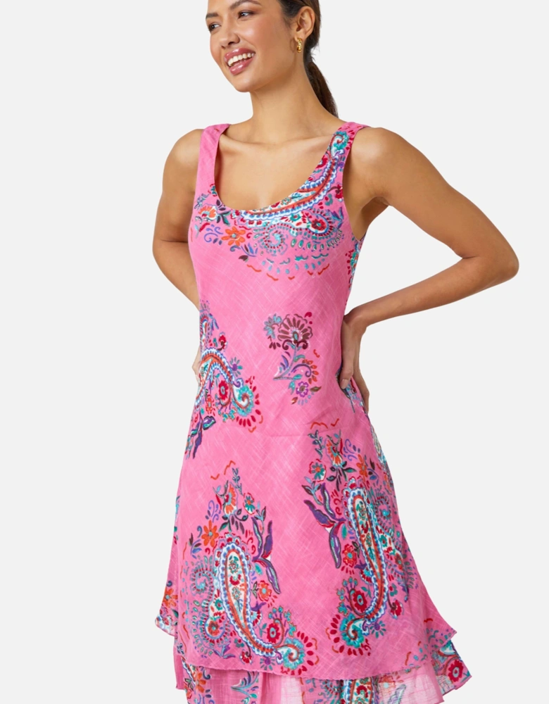 Paisley Print Cotton Layered Dress