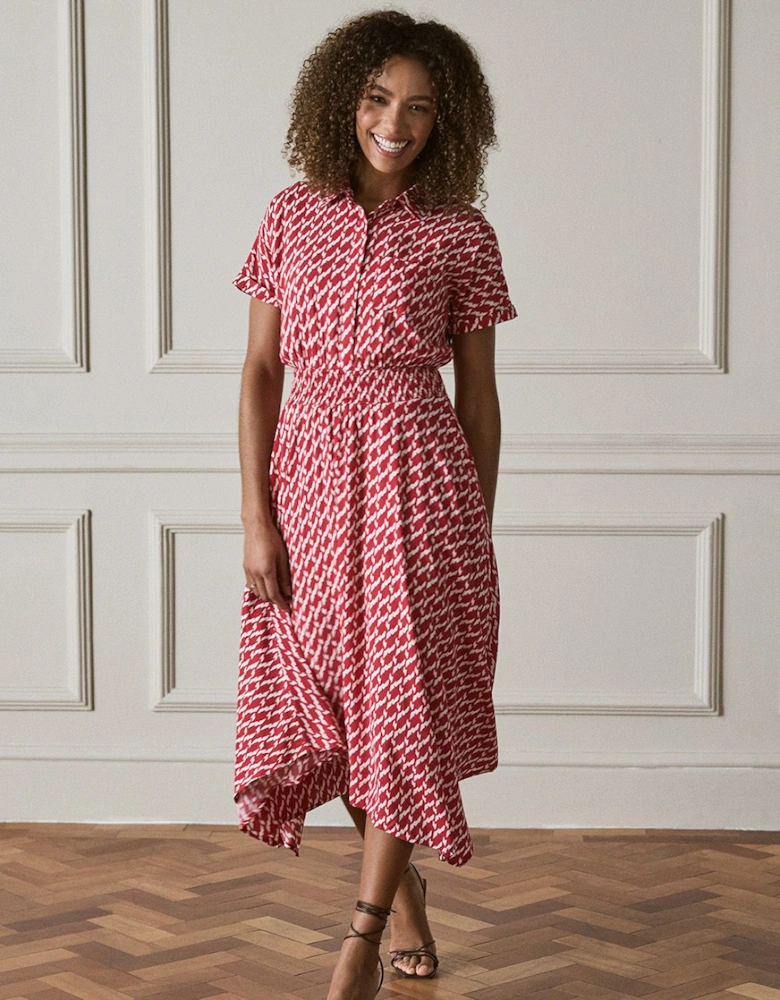 Geo Print Hanky Hem Midi Dress