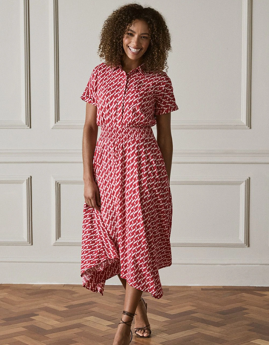 Geo Print Hanky Hem Midi Dress, 2 of 1
