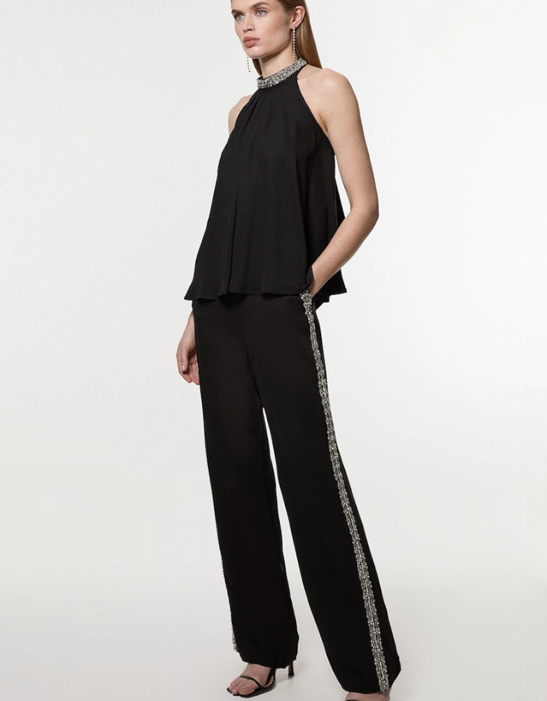 Hand Embellished Cady Woven Trouser