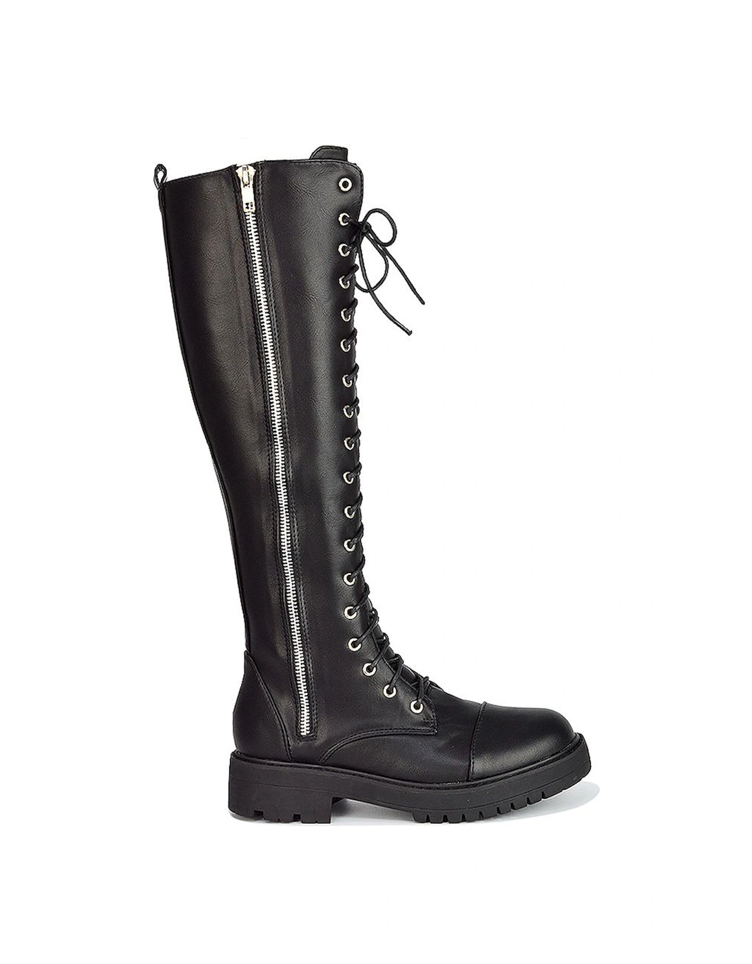 'Ada' Chunky Lace Up Knee High Boots With Deco Zip, 2 of 1