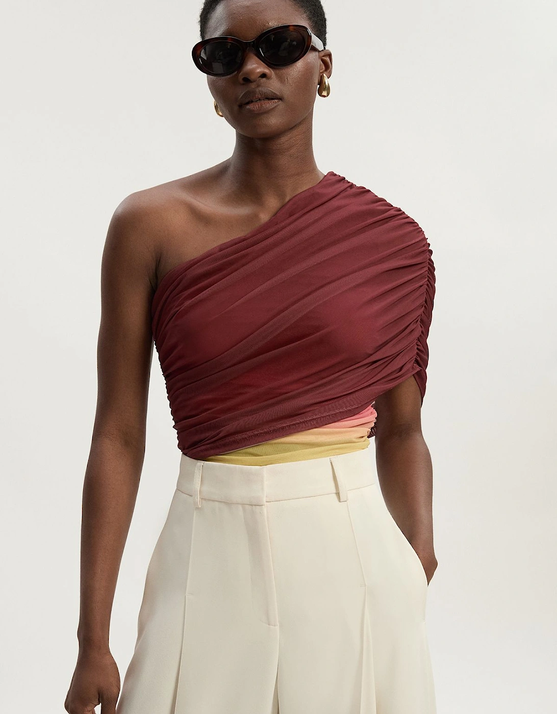 Ombre One Shoulder Mesh Jersey Bodysuit, 2 of 1