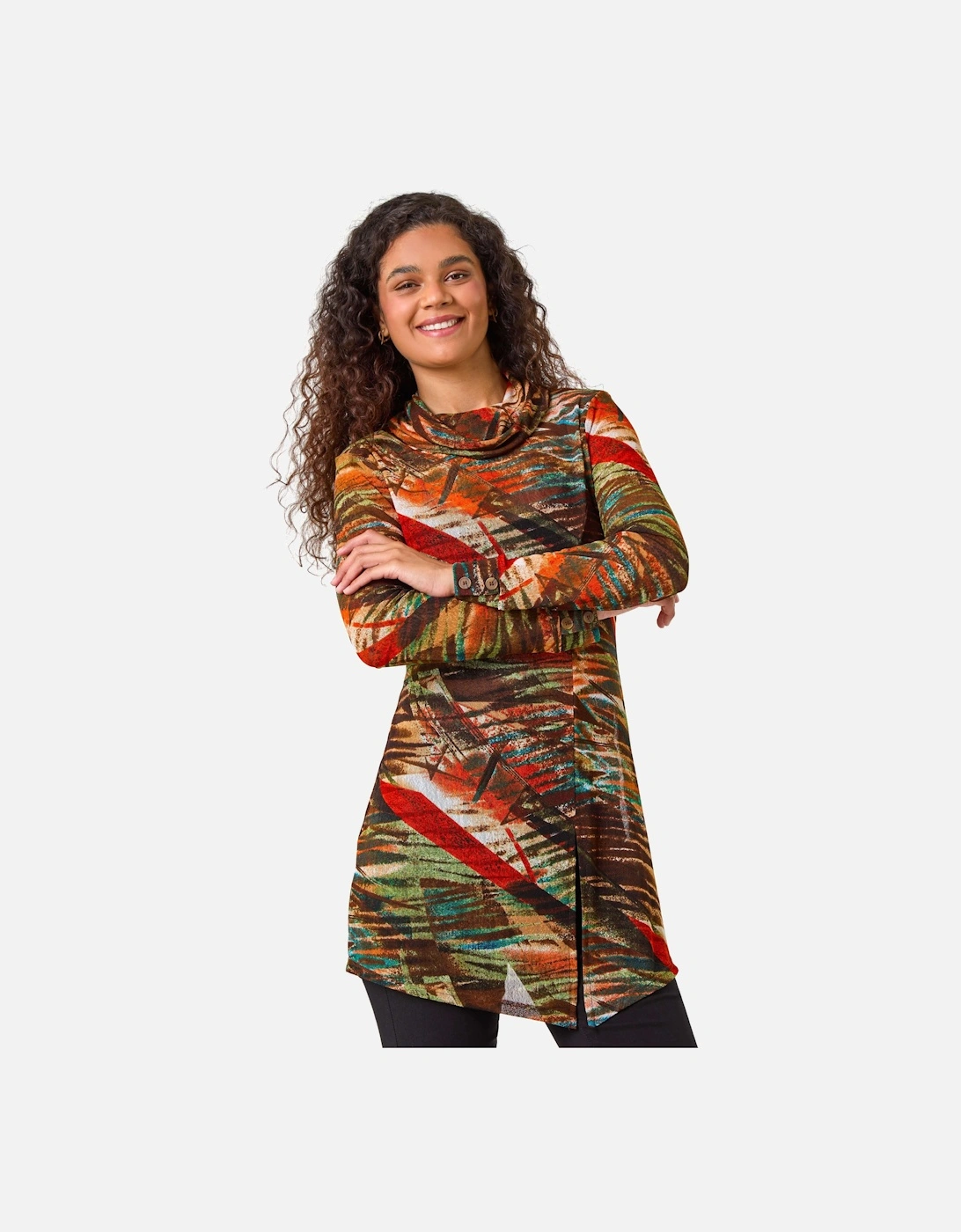 Abstract Print Cowl Neck Tunic Top, 2 of 1