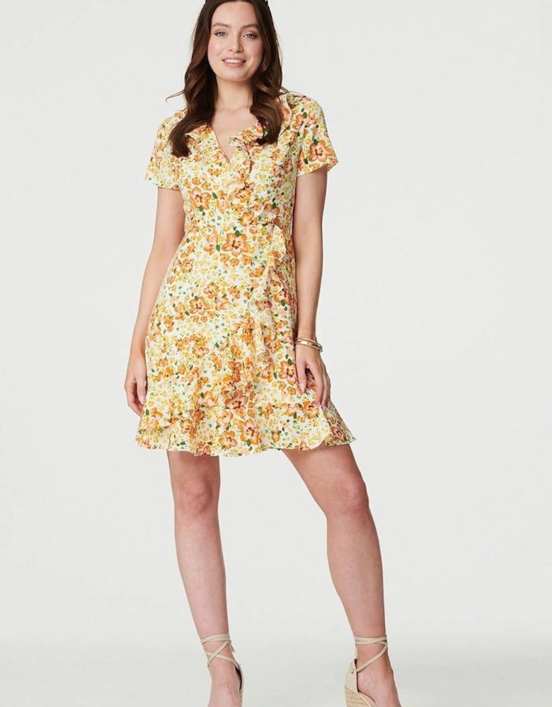 Floral Print Ruffle Wrap Dress