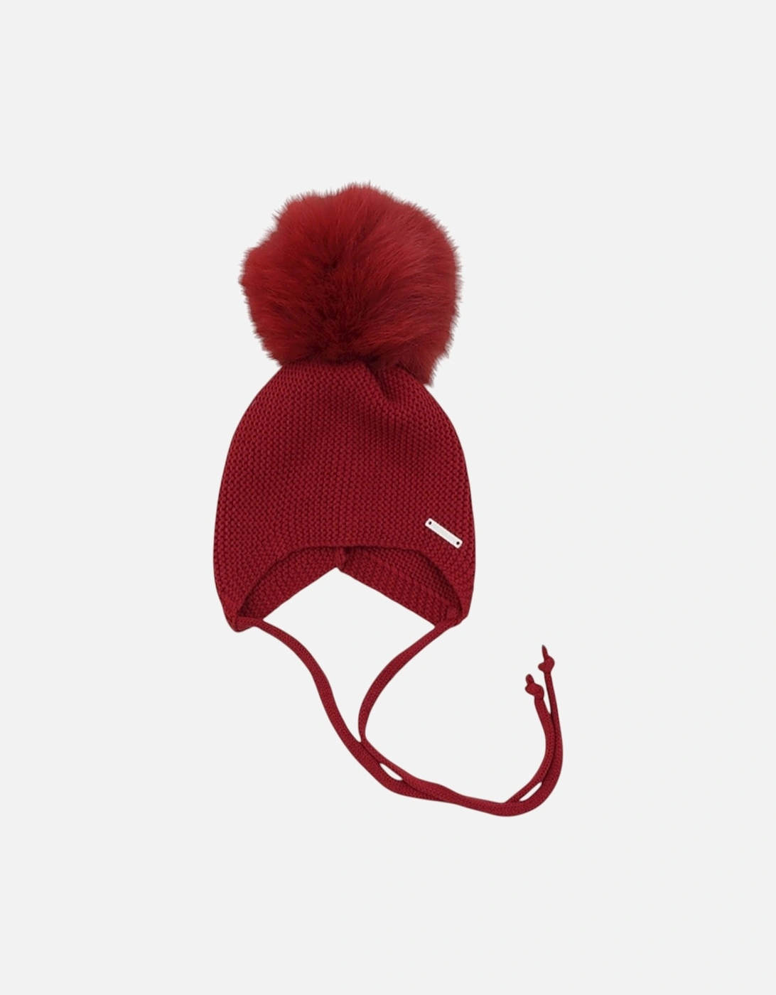 Dark Red Knit Natural Fur Tie Hat, 3 of 2