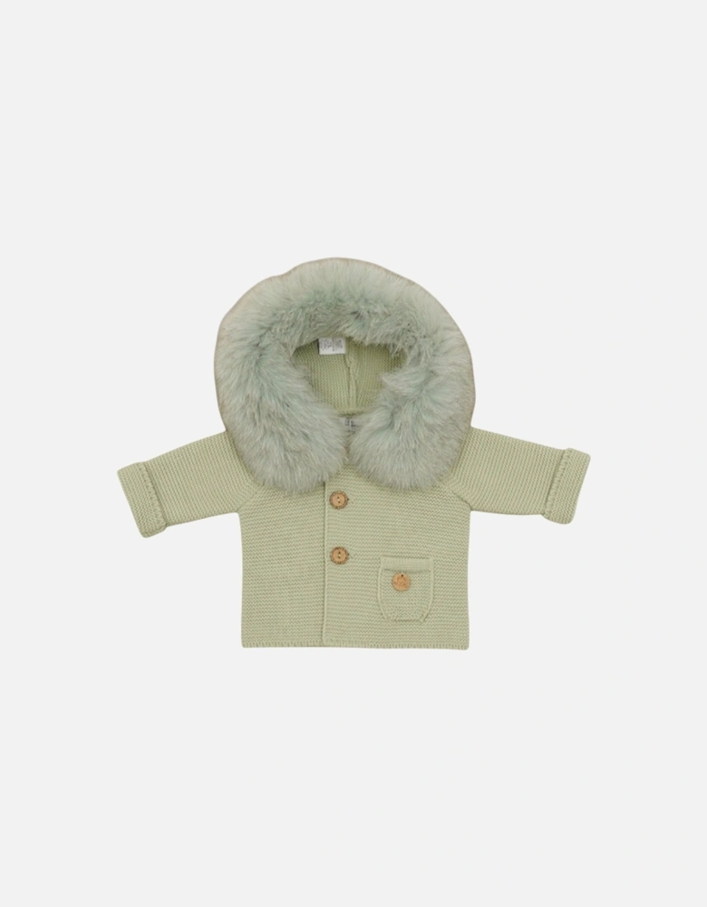 Leaf Green Knit Natural Fur Cardigan