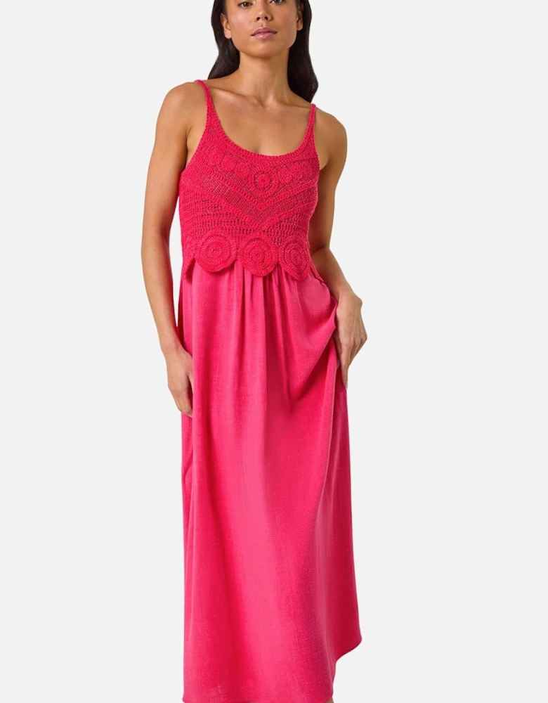 Petite Crochet Contrast Midi Dress