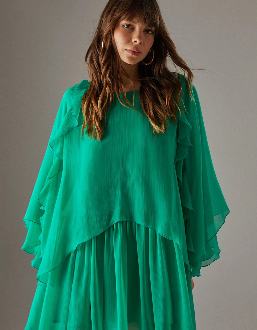 Chiffon Ruffle Flared Sleeve Mini Smock Cape Dress, 2 of 1