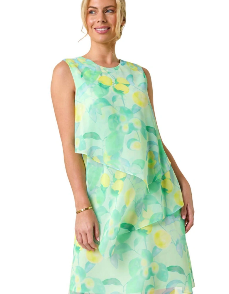 Petite Lemon Print Layered A-Line Dress