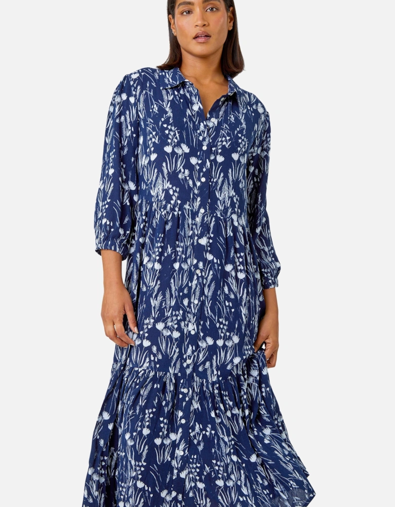 Floral Print Midi Shirt Dress